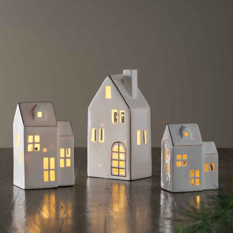 LED Lighted White Porcelain Medium House